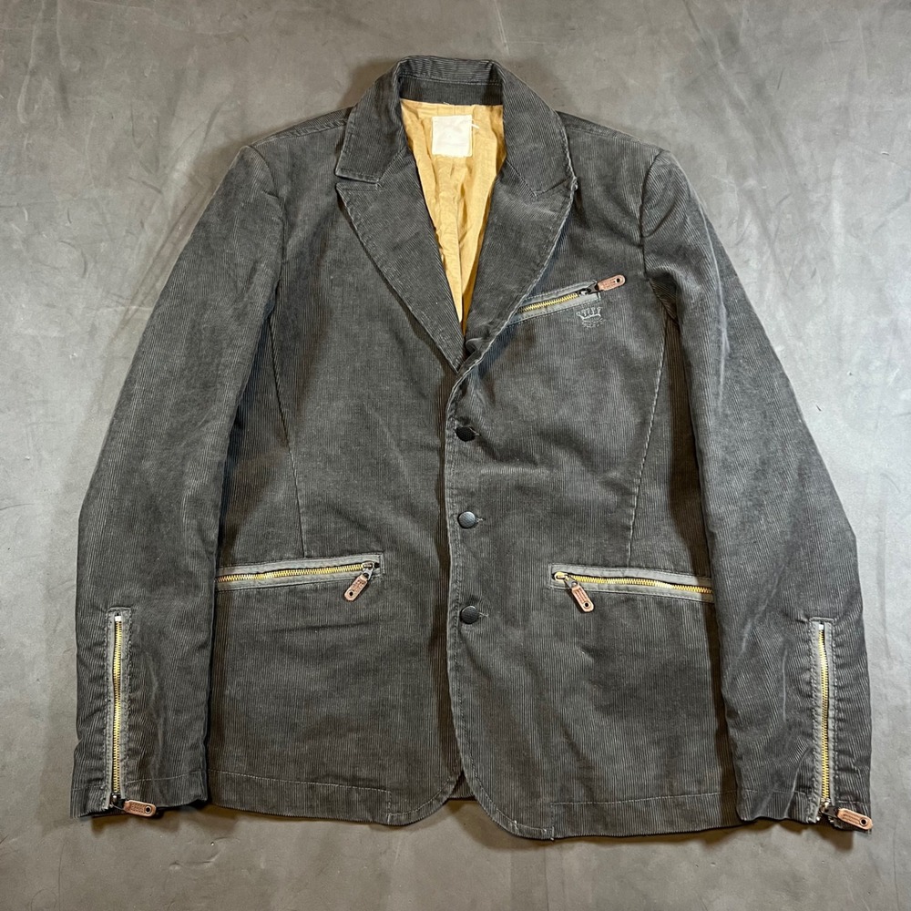 VTG Diesel Mens Corduroy Cords Blazer 3 Button Jacket Gray Size L 42 Utility Y2K